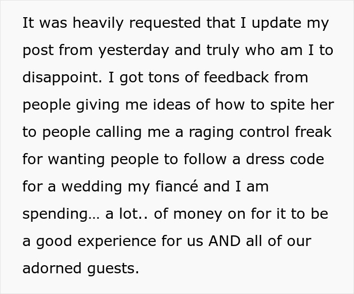 Mulher quer usar vestido branco no casamento, mas o código de vestimenta insiste em não usar branco para garantir uma boa experiência aos convidados.