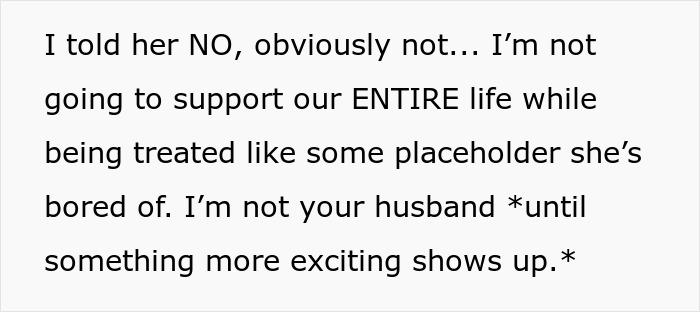 Text excerpt showing a man's emotional response after wife says he doesn&rsquo;t excite her and suggests open marriage.