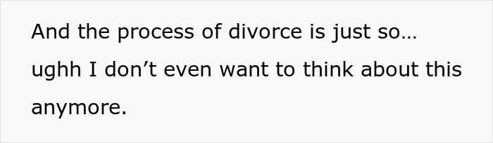 Text showing a woman's innocent goofy joke expressing frustration about divorce and her husband's bad behavior.