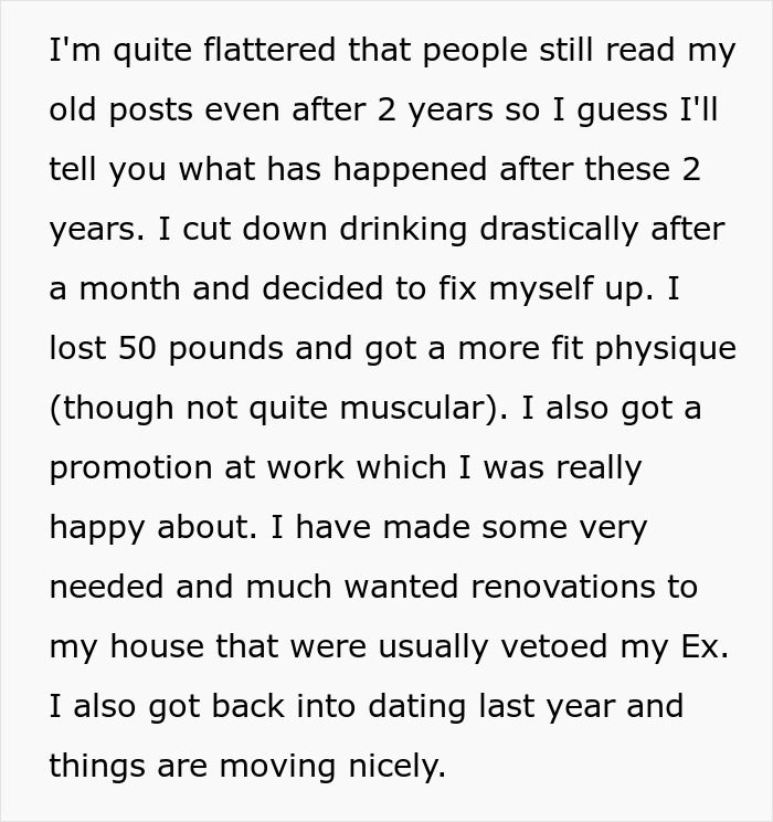 Text excerpt reflecting personal growth and changes after trashing girlfriend&rsquo;s gift, focusing on self-improvement and life updates.