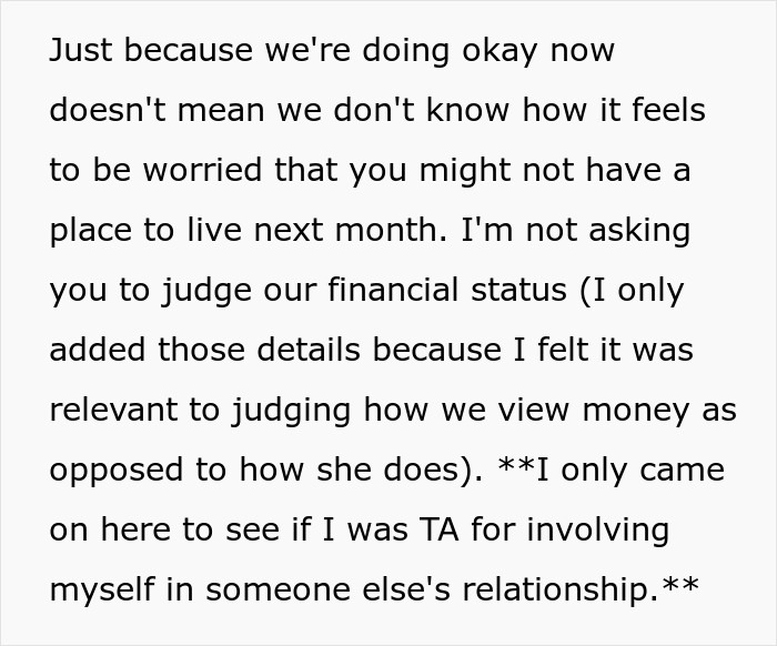 Text from an online post about a sister's concern over a $40K ring complaint. The sister seeks judgment on her involvement.