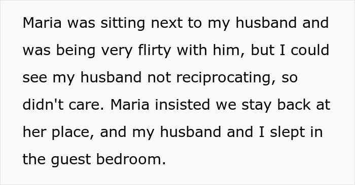 Text excerpt describing a wife noticing flirtation between her husband and bestie, sensing something happened after hearing moaning.
