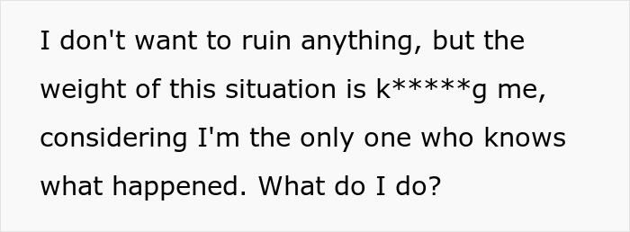 Alt text: Text message about the emotional weight of hiding a one night stand and the fear of being exposed by a friend.