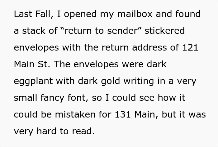 Couple&rsquo;s fancy wedding invites with dark gold writing keep getting misdelivered to the wrong address.