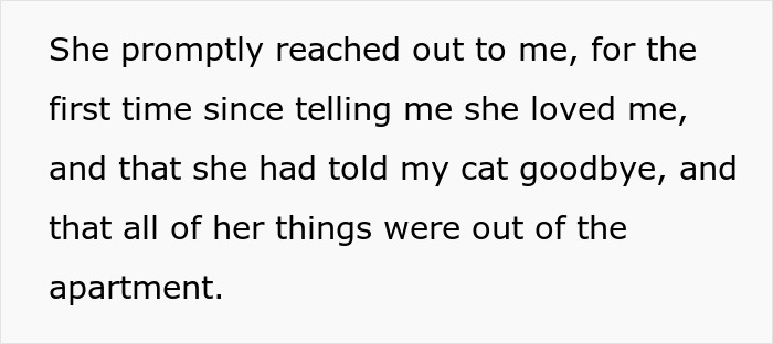 O relacionamento “perfeito” do homem desmorona depois que a namorada trai, pega o gato e desaparece
