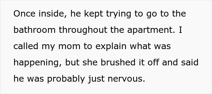 Text excerpt describing a dog repeatedly trying to go to the bathroom, highlighting neglectful owner dog health problems.