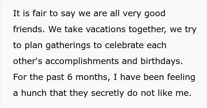 Text excerpt from a story about a suspicious woman trusting her gut instinct amid friendship doubts and deception.