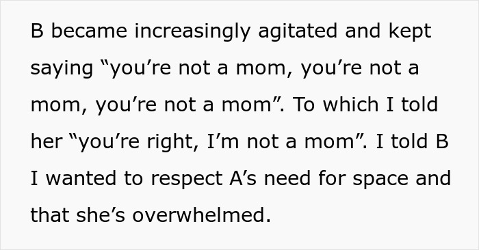 Text excerpt showing a best friend fight mom situation with emotional dialogue and need for space.