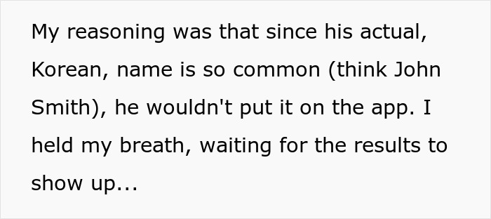 Text excerpt showing a woman&rsquo;s reasoning about a common Korean name and deleting a dating app after a perfect first date abroad.