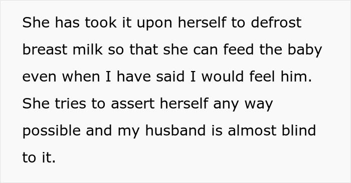 Text discussing new mom&rsquo;s anxiety and husband&rsquo;s lack of support during in-laws visits, causing family tension.