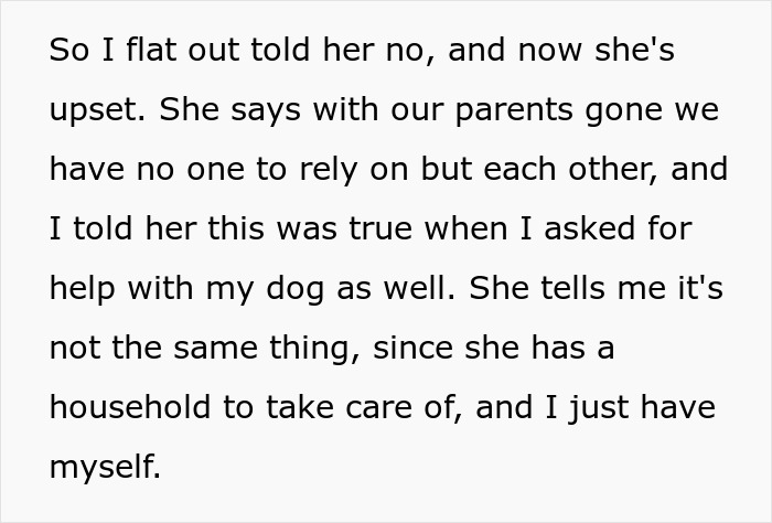 Woman Refuses To Dogsit Her Brother's Elderly Dog, Gets Shocked When He Declines To Babysit Her Kids Woman Refuses To Dogsit Her Brother's Elderly Dog, Gets Shocked When He Declines To Babysit Her Kids
