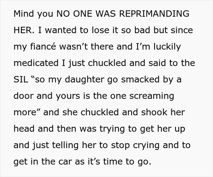 Text excerpt describing enabler family ignoring a violent niece injuring a 6-month-old baby, showing disregard for the victim.