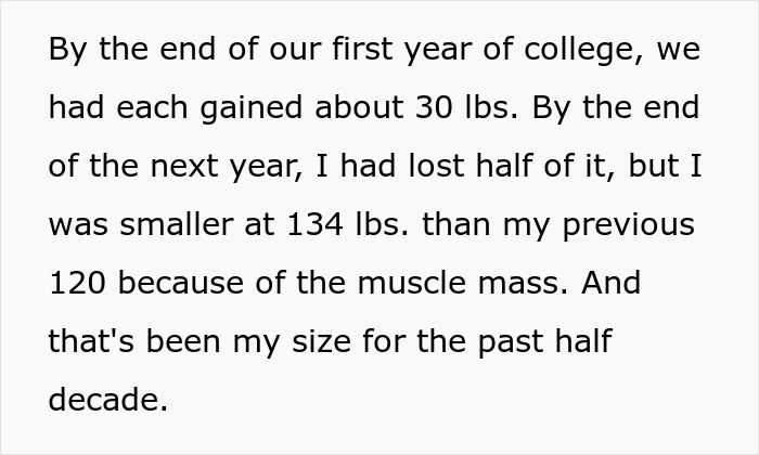 Text excerpt discussing weight gain and loss related to muscle mass over several years. Text excerpt discussing weight gain and loss related to muscle mass over several years.