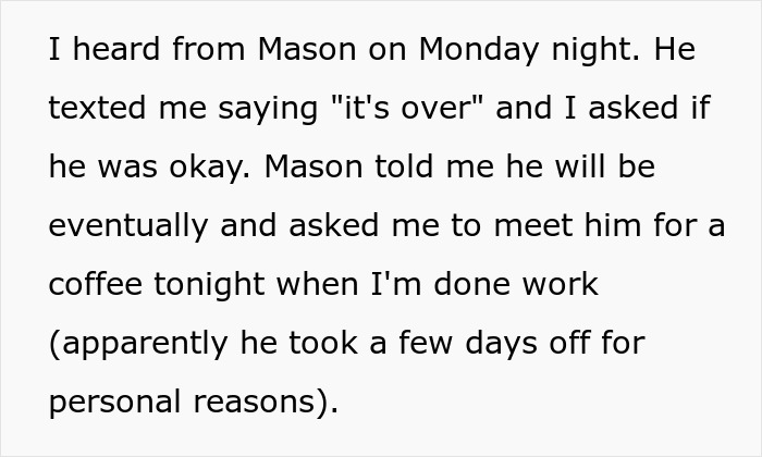 Text conversation revealing a cheater hiding a one night stand, with a friend threatening to expose a horrible secret.
