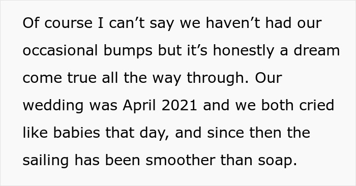 Text excerpt showing a woman's innocent, goofy joke revealing her husband is a horrible, cheating jerk in a marriage context.