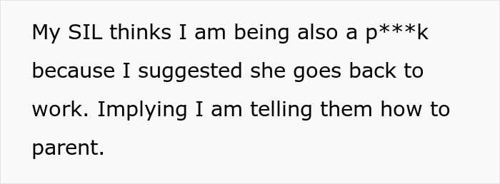 Text showing family conflict where wife wants to be a stay-at-home mom supported by grandma financially