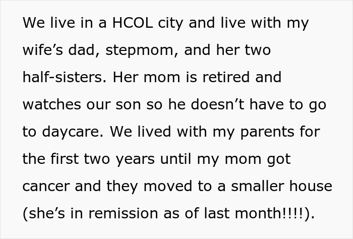 Text excerpt about living arrangements and family roles, highlighting grandparents&rsquo; conflict involving toddler and medical school plans.