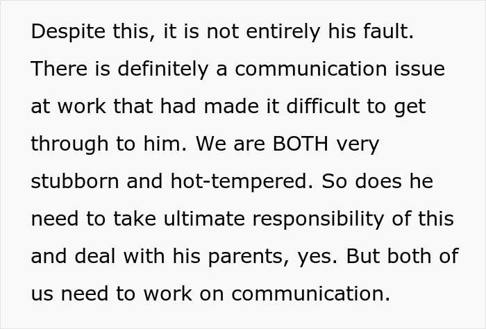 Text excerpt discussing communication issues and responsibility between a new mom and her husband during in-laws visits.