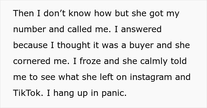Woman tries to ignore husband&rsquo;s mistress contacting her, feeling cornered and panicked after unexpected call.