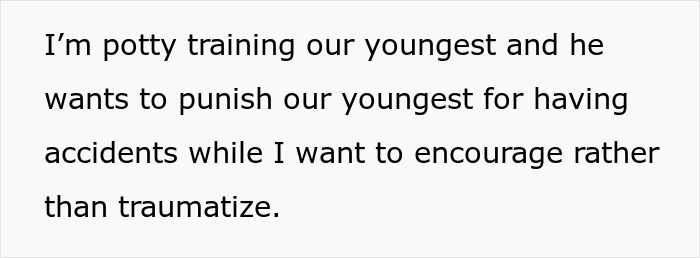 Text about potty training conflict between parents, highlighting mental health issues pushing wife to the edge after wedding photo snub.