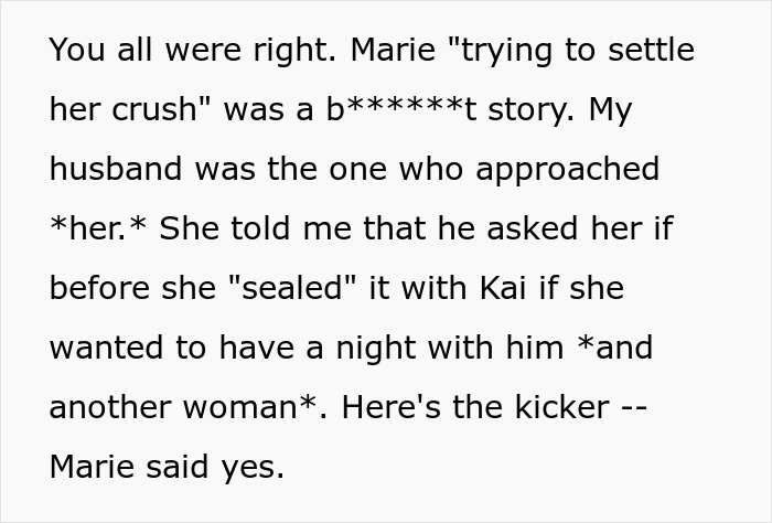 Text excerpt revealing a woman’s innocent joke exposing her husband as a horrible cheating jerk.