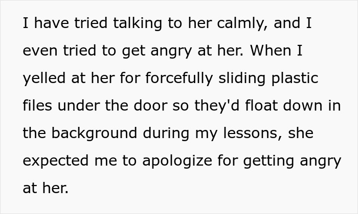Text excerpt showing a teacher frustrated during a Zoom lesson as a toxic wife disrupts and humiliates him.