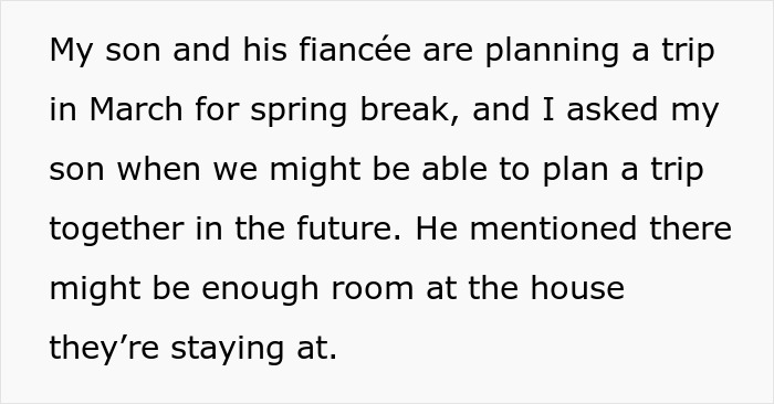 Text describing a MIL planning a spite trip after rejection by son and DIL, causing anger and conflict in the family.