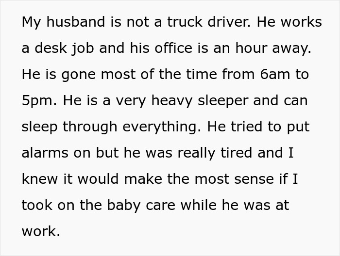 Text describing a man woken up at 4 AM to care for his baby, with his mom worried he’s doing too much.