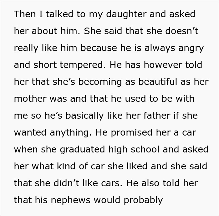 Text excerpt describing a woman’s concerns about her brother-in-law’s temper and his interactions with her daughter. Text excerpt describing a woman’s concerns about her brother-in-law’s temper and his interactions with her daughter.
