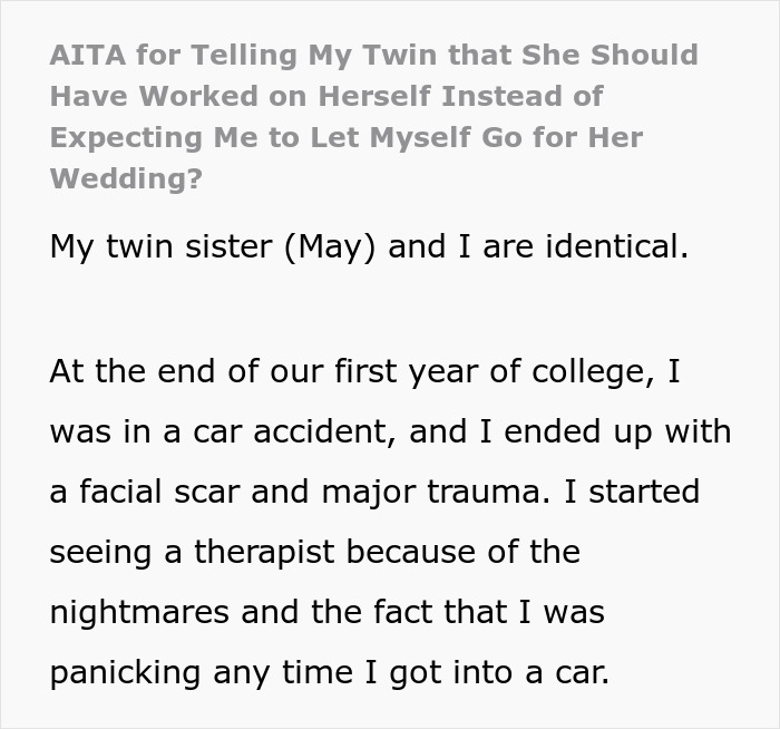 Bride furious that sister worked out and looks good at wedding, expecting her to let herself go on special day. Bride furious that sister worked out and looks good at wedding, expecting her to let herself go on special day.