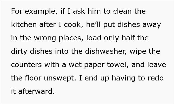Text excerpt describing a man struggling with household chores, raising questions about his workload and work commitments. Text excerpt describing a man struggling with household chores, raising questions about his workload and work commitments.