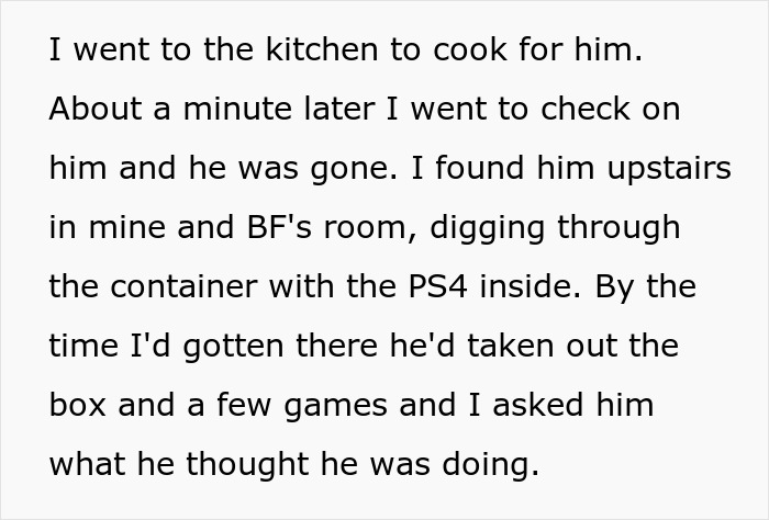 Text excerpt describing an 11-year-old breaking an aunt&rsquo;s PS4 and a mom refusing to replace it because the child did not cause the damage.