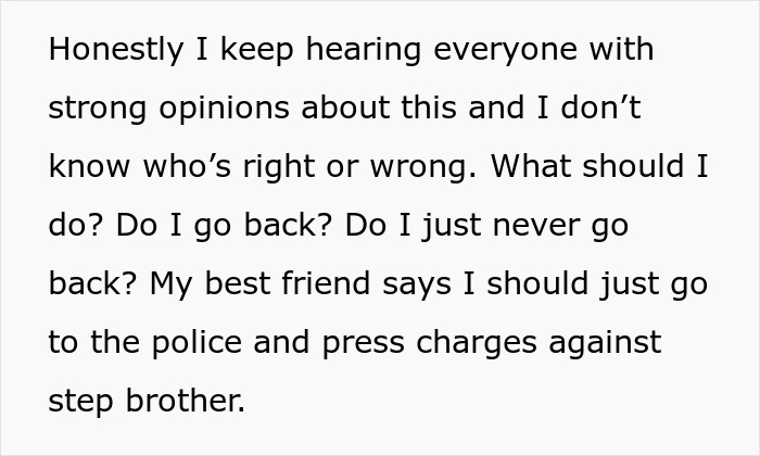 Text message expressing confusion and seeking advice about a creepy teen cutting step-sister's hair incident.