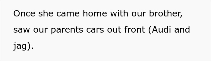 Text from an article: "Once she came home with our brother, saw our parents cars out front (Audi and jag)." The ring complaint and proposal issues are discussed.