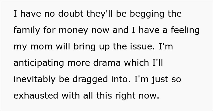 Text excerpt about family drama involving jobless 36-year-old and competition with PhD cousin affecting parents&rsquo; life savings.