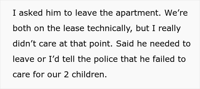 Text excerpt about a mom dealing with a stressful situation involving children and an uncooperative husband at home.