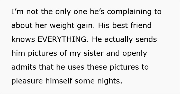 Text revealing a woman weirded out by husband&rsquo;s obsession with her sister&rsquo;s weight and hidden messages uncovered.