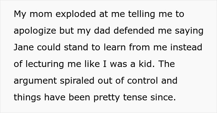 Text excerpt discussing a tense family argument involving a jobless 36-year-old and competition with a PhD cousin.