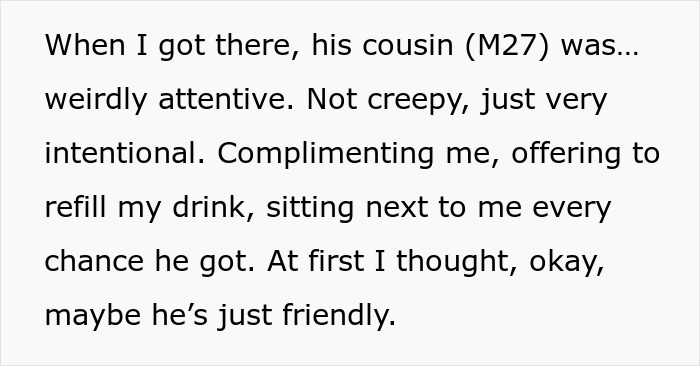 Text describing a loyalty test where a guy&rsquo;s cousin hits on his girlfriend, making her feel disrespected and uncomfortable.