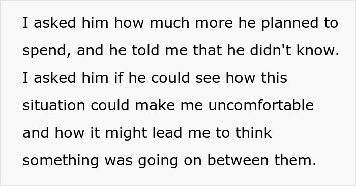 Text excerpt discussing a man’s spending and concerns about a situation involving a pregnant coworker and his wife’s discovery.