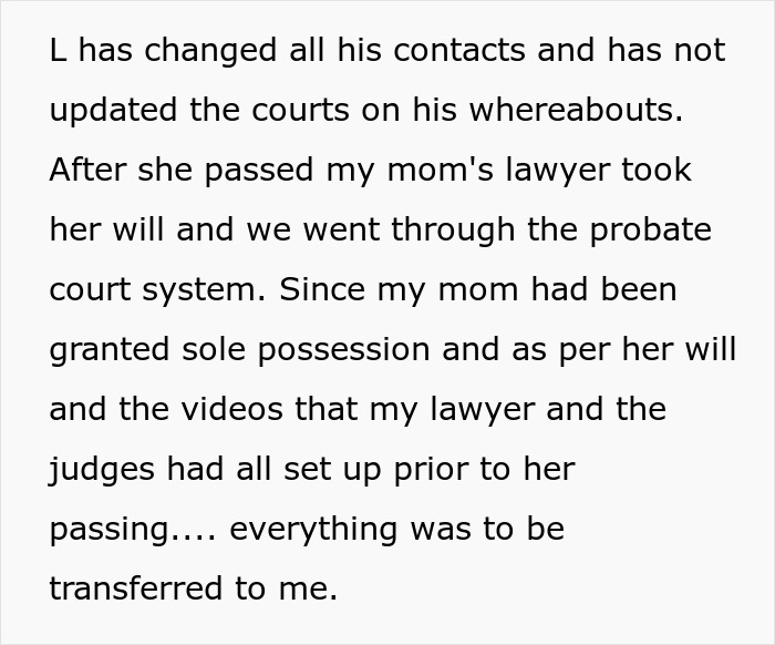 Text about husband refusing chemotherapy and daughter seeking revenge after mother's passing in probate court process.