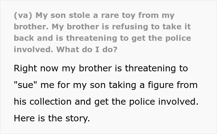Man Refuses To Pay Brother Back For A Figurine His Son Stole Until He Finds Out The Reason Behind It