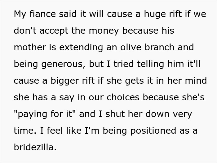 Bride refuses MIL&rsquo;s $25K wedding gift, causing debate over whether it&rsquo;s an olive branch or a trap in family relations.