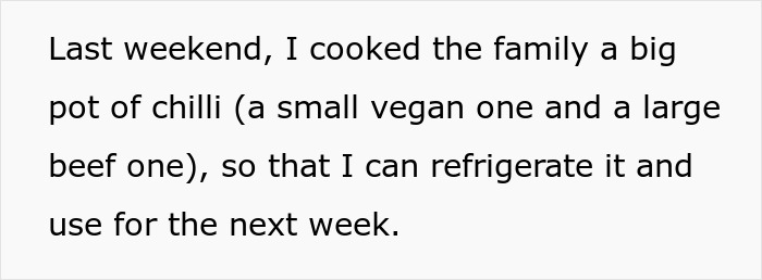 Text about cooking vegan and beef chili to avoid wasting food, highlighting a vegan teen cooking meat lesson.