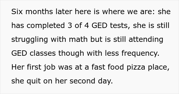 Text update six months later showing struggles and progress after random internet stranger starts living with BF&rsquo;s family.