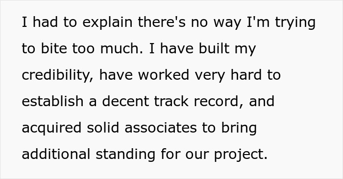 Text excerpt showing a woman explaining how she worked hard to build credibility and career success without shortcuts.