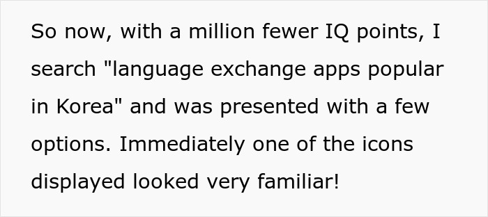 Screenshot of a text about searching language exchange apps after a perfect first date abroad, then deleting dating app.