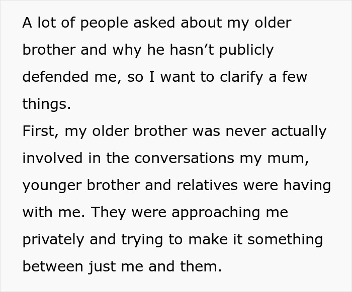 Text excerpt discussing family dynamics involving an older brother and issues related to brother inherited land money.