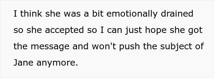 Text excerpt discussing emotional strain related to a family conflict involving a jobless 36-year-old and her PhD cousin.