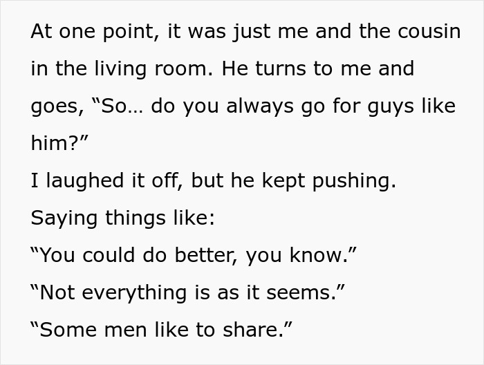 Text message conversation showing a guy&rsquo;s cousin pushing a loyalty test on the girlfriend, making her feel disrespected.